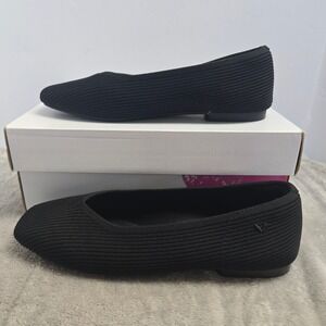 Vivaia Margot Black Ribbed Knit Square Toe V-Cut Flats EU 40.5W Womens Shoes